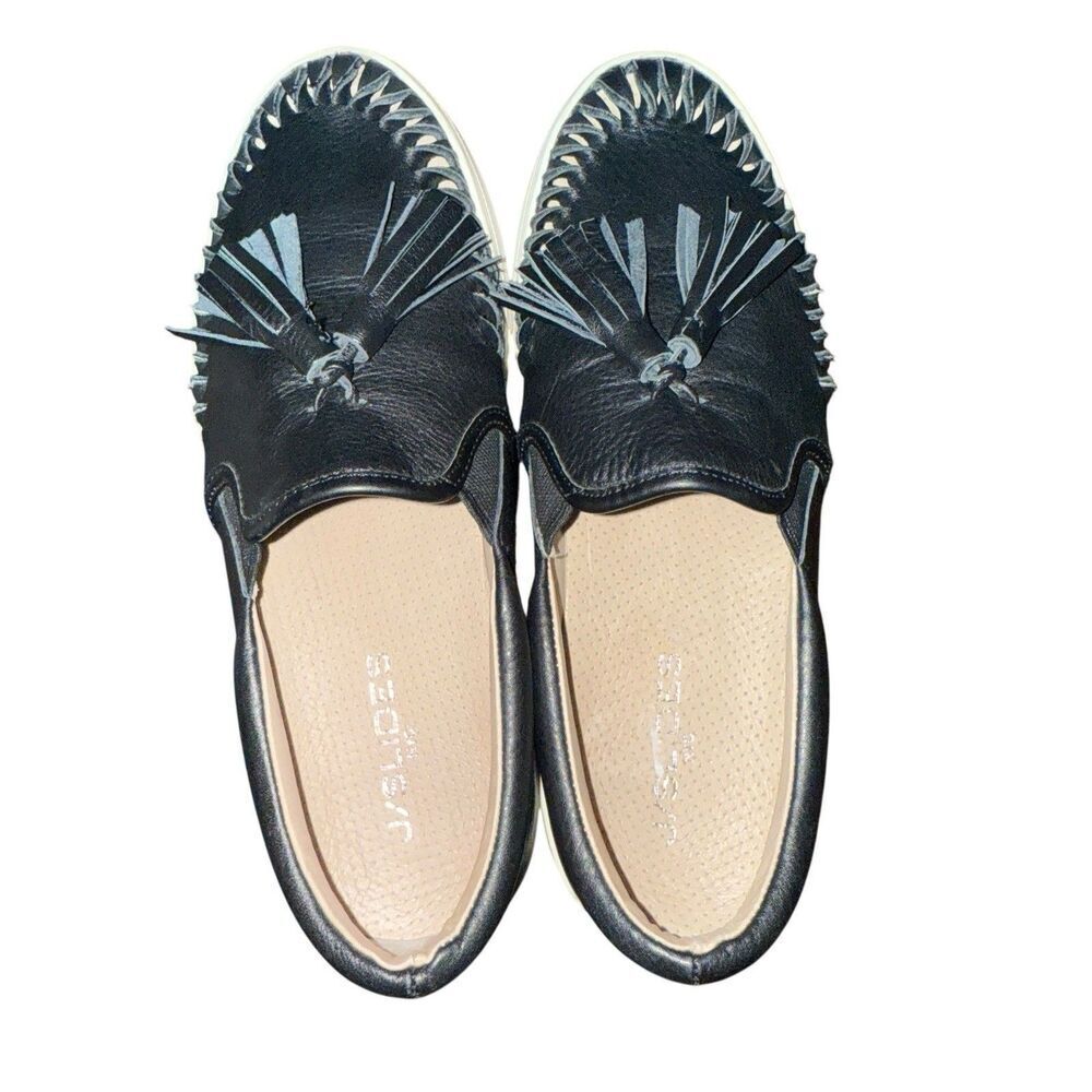 J/Slides Shoes Women Size 8 Aztec Black Platform Leather Slip-On Sneakers - Picture 2 of 6